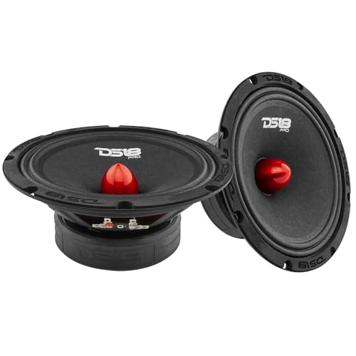 DS18 2X PRO-GM8.4B Loudspeaker - 8', Midrange, Red Aluminum Bullet, 580W Max, 4 Ohms,1.5' Kapton VC Premium Quality Audio Door Speakers for Car or Truck Stereo Sound System (2 Speakers)