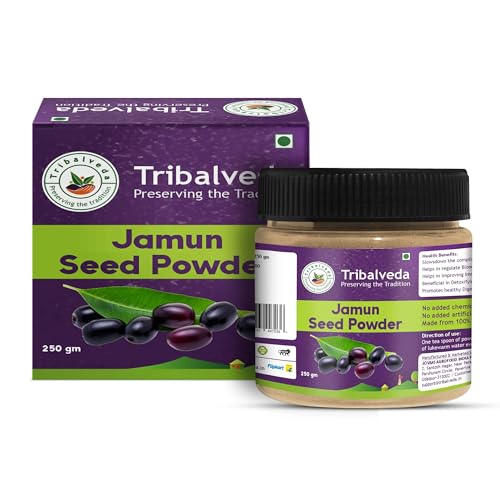 Image of TribalVeda Grand Combo Pack - Jamun Strips-80gm + Jamun Vinegar-250ml + Jamun Seed Powder-250gm + Green Tea-30 Bags, Fresh Fruit Black Plum - Organic and Natural.