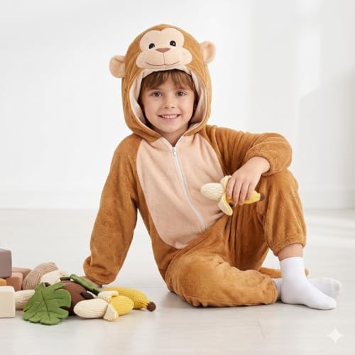 Image of Raj Costume Animal Fancy Dress Costume for Boys & Girls | Hooded Full Body Wildlife Zoo Animal Jumpsuit | Soft Costume for School Function, Fancy Dress, Halloween, Birthday, Cosplay & Role Play