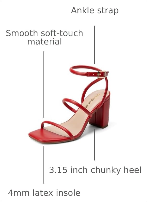 Image of DREAM PAIRS Women Heels Chunky Square Open Toe Strappy Ankle Strap Block High Heeled Sandals for Dressy Wedding Comfortable Shoes