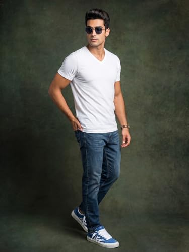 Veirdo Men's Regular Fit Cotton V-Neck T-Shirt (White) - Image 7