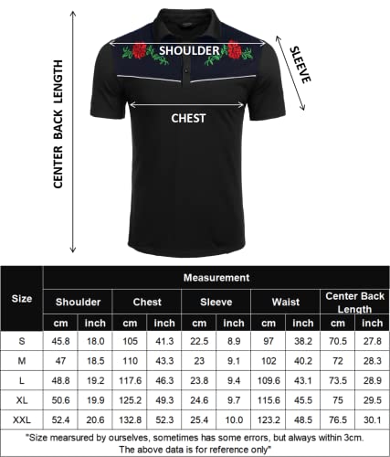 Coofandy Men's Short Sleeve Polo Shirts Rose Floral Embroidery Casual Cotton Polo T Shirt (Large, Type 1-Black*) #TOP5