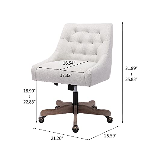 Swivel Shell Office Chair, Modern Tufted Linen Fabric Upholstered Swivel Task Chair With Wheels And Adjustable Height Computer Desk Chair With Padded Back Vanity Chair For Bedroom Living Room, Beige #TOP6