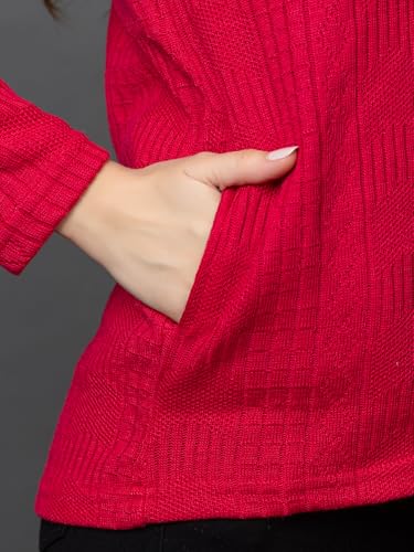 Image of Wear lusso Women's Woolen V-Neck Buttoned Full Sleeve Cardigan Self Design Soft Wool Fabric Winter Wear Pure Wool Sweater with Pockets Stylish Outdoor and Office Wear Girls