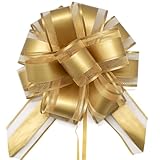 FQTANJU 5 PCS 6 inches Large Pull Bows, Bow for Gift Wrapping, Ribbon Bows for Wedding Christmas Birthday Party Gift Baskets or Valentine's Day Flower Gift Boxes Decoration (Gold), FA-279