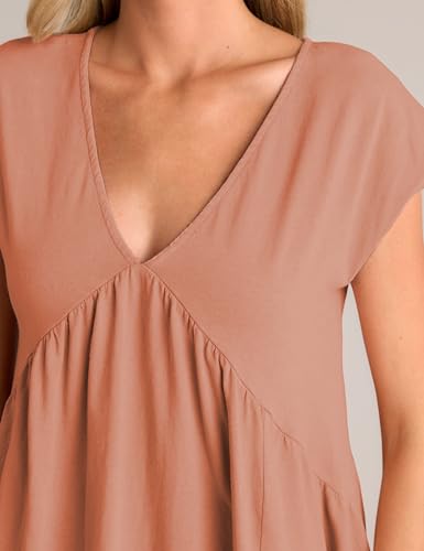 Image of APAFES Women's Summer Dress A Line V-Neck Ruffle Hem Sundress Flowy Swing Mini Dress with Pockets