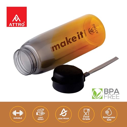 Image of ATTRO Sip Star Plastic Water Bottle - 1000ml, Orange, BPA Free, Leak-Proof, Durable Sports & Travel Bottle, Ideal for Gym, Office, School, Outdoor & Daily Use
