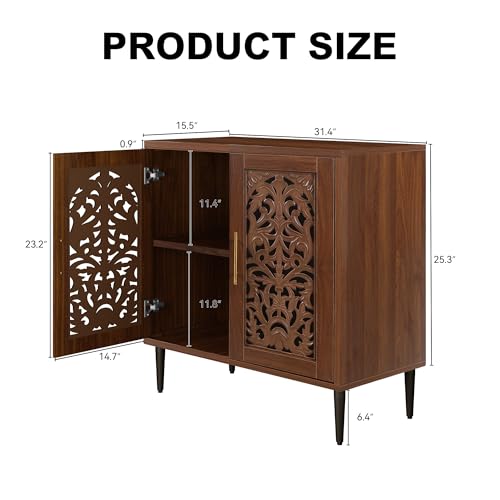 ARTPOWER-Accent-Cabinet-with-2-Doors-Vintage-Hollow-Carving-Buffet-Cabinet-Sideboards-and-Buffets-with-Storage-Credenza-for-Living-Room-Kitchen-Dining-Room-Entryway-Hallway-Walnut ARTPOWER Accent Cabinet with 2 Doors Vintage Hollow Carving Buffet Cabinet Sideboards and Buffets with Storage Credenza for Living Room Kitchen Dining Room Entryway Hallway Walnut