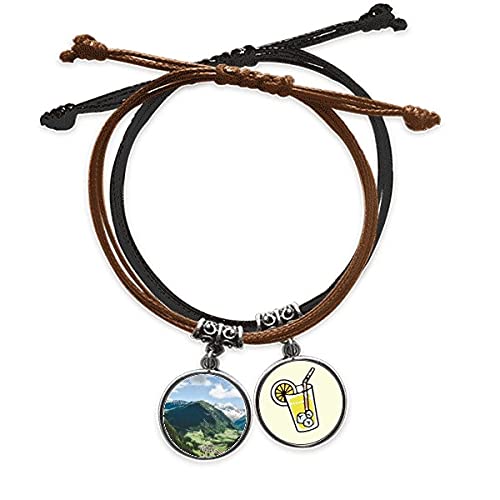 Bracelet cuir jus de citron chaîne main montagne ciel