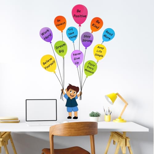 Decal O Decal Self-Adhesive Balloon Boy Cartoon Motivational ' Wall Stickers (Width-65cm XHeight -95cm) (Pack of 1) (PVC Vinyl -Multicolor)