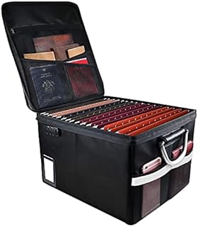 Fireproof Document Box File Organizer Box, Fireproof File Cabinet Box Storage Filing Cabinet Box with Lock, Portable Office Safe Box for Hanging Letter/Legal Folder 16.1 x 12.9 x 11in (Black)