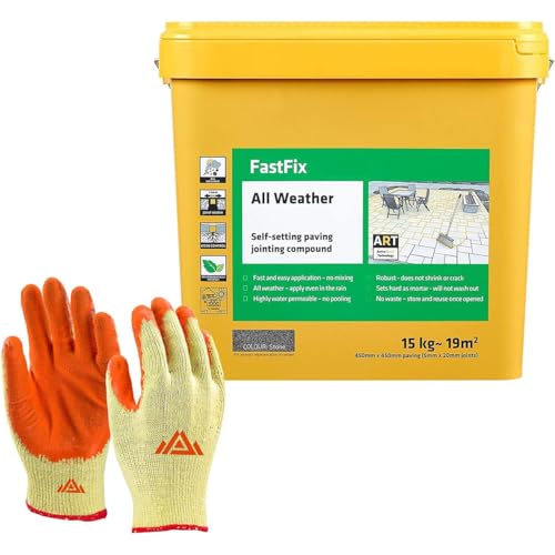 All Weather-Ready to Use Self-Setting Paving Jointing Compound for Any Weather Suitable for Stones Setts Paving Block and Footpaths With Gloves 15kg - 20 sq.m (Charcoal)