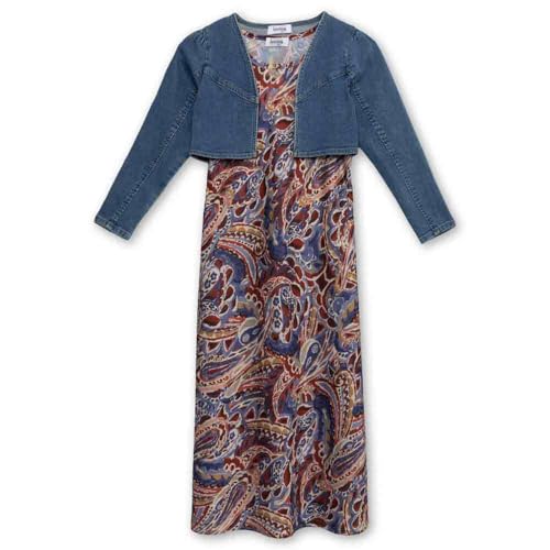 Speechless Girls' Sleeveless Midi Dress and Long Sleeve Stretch Denim Shrug