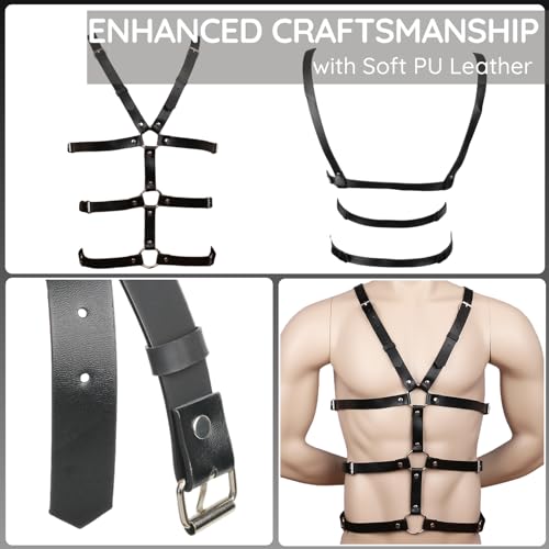Men's Body Chest Harness Belt, Body Harness for Men, Adjustable PU Leather Male Punk Chest Belt Shoulder Harness Muscle Show Fashion Costumes for Cosplay Party4