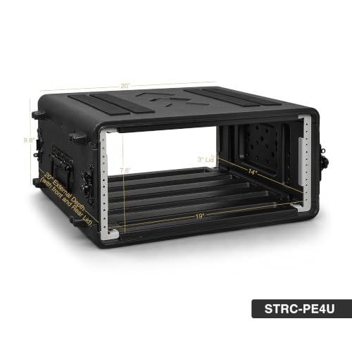 Image of Sound Town 4U Molded PE Rack Road Case with 17 inch Depth, Microphone and Accessory Storage Lids, Twist Latches, Front & Rear Rack Rails, Lightweight (STRC-PE4U)