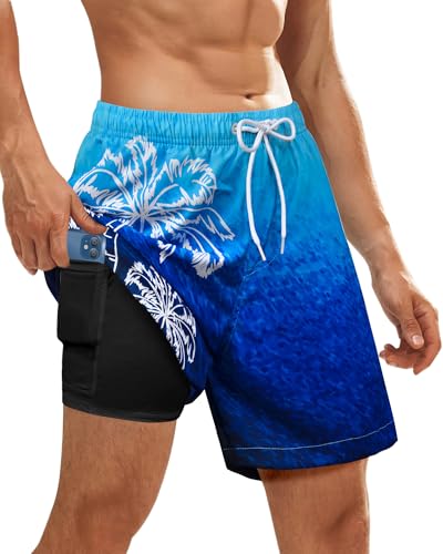 Mens Swim Trunks with Compression Liner Quick Dry Bathing Suits Board Beach Shorts Swim Shorts with Zipper Pocket