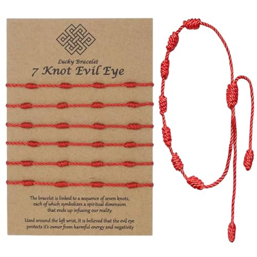 GXAHSOL 6 Piezas Pulsera Roja de 7 Nudos, Hilo Rojo Ajustable de la Suerte y Protección, Accesorio de la Buena Suerte Kabbalah, Amuleto Contra el Mal de Ojo y la Envidia, para Mujer y Hombre