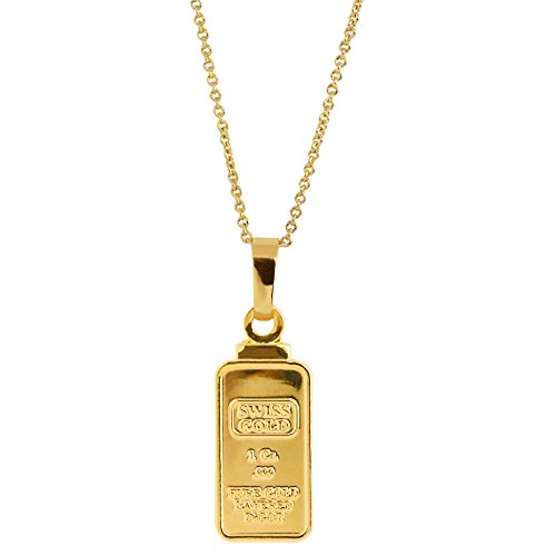 American Coin Treasures 1 Gram Swiss Ingot Replica Pendant Layered in 24KT Gold, Brass