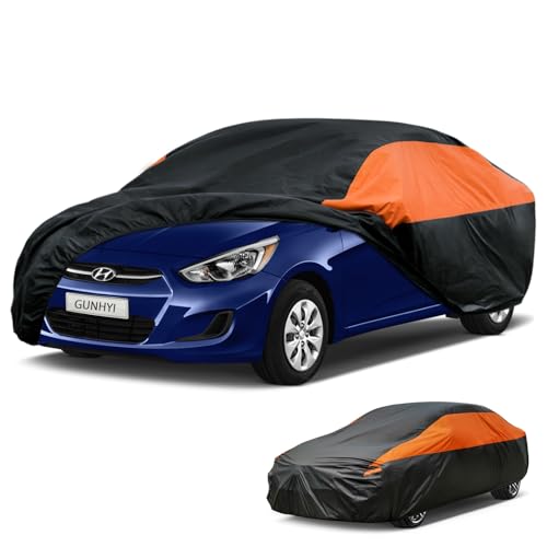 Image of GUNHYI Car Cover Custom Fit Hyundai Accent Waterproof All Weather for Automobiles, Lightweight Full Exterior Cover, Outdoor Rain Sun UV Dust Snow Wind Protection.