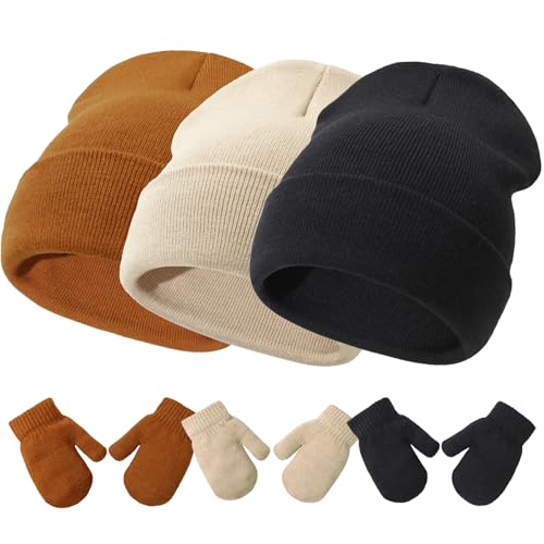Baby Hats & Mittens Set for Infants & Toddlers Khaki/Black M