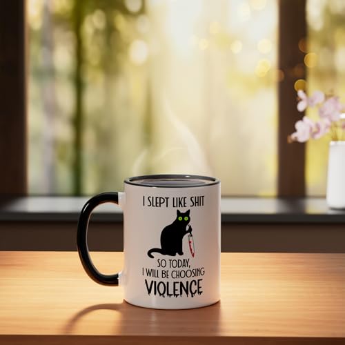 Taza de cerámica con diseño gato negro/blanco 11 oz miniatura 3