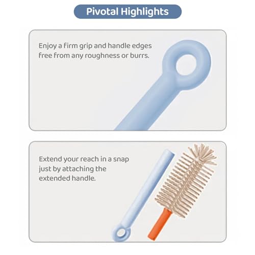 Image of StarAndDaisy Baby Bottle Cleaning Brush with Silicone Bristle Brush for Bottle & Nipple | 360 with Stand, Long Handle, Easy to Clean Narrow & Wide Neck Bottles with Corners -Assorted
