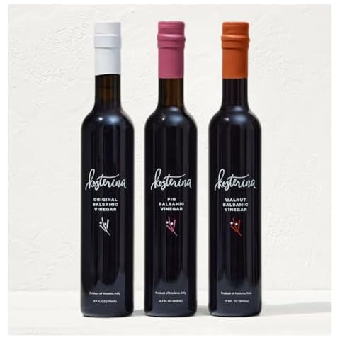 Kosterina Signature Balsamic Vinegar Trio | Original, Fig & Walnut Balsamic Flavor | Authentic Mediterranean Flavors, Made from Lambrusco & Trebbiano Grapes | 12.7oz (375ml), 3 Pack Cover