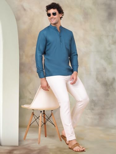 Image of Jompers Men's Cotton Regular Fit Solid Short Kurta