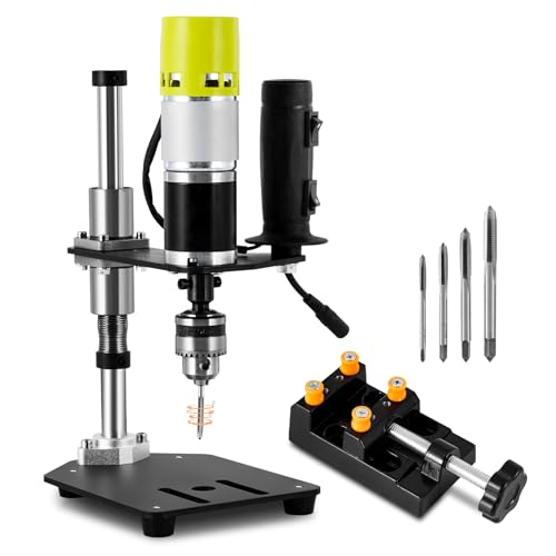 MYFTNP Máquina De Roscado Eléctrica M3-m6, Herramienta De Roscado Vertical con Tornillo De Banco Y 4 Machos De Roscar, 100-200 R/min, para Metal, Madera Y Plástico.