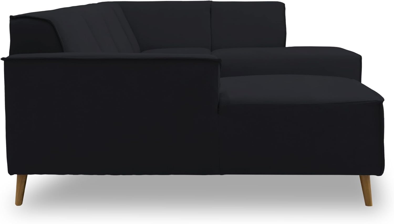DOMO. collection Wohnlandschaft Jules FK, skandinavisches Sofa mit Federkern, Couch in U-Form mit Holzfüßen, 333 x 191 x 81 cm (BxTxH), Longchair rechts, schwarz