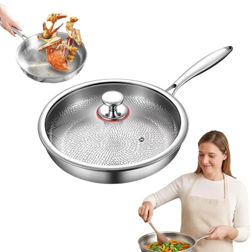 Sartén antiadherente de titanio 100% puro, diseño martillado, 26 cm, apto para horno y lavavajillas, ideal para todas las estufas, cocina saludable, sin revestimiento, calidad profesional