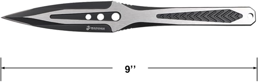 MTECH USA Officially Licensed USMC Kunai Gamer Throwing Knife Set, 9 Inch Overall, 4 Inch Black Stainless Steel Blade, Full Tang Construction, with Nylon Sheath