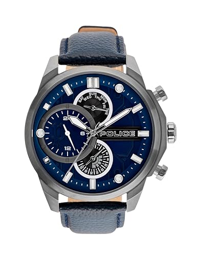 Image of Police Quartz Multifunction Blue Dial Blue Leather Strap Watch for Men - PLPEWGF0039202