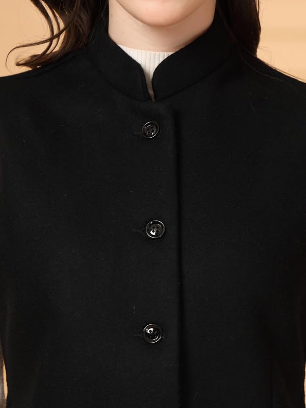 Image of Vastraa Fusion Solid Indian Traditional Ethnic Waistcoat Festive Woolen Nehru Jacket for Women