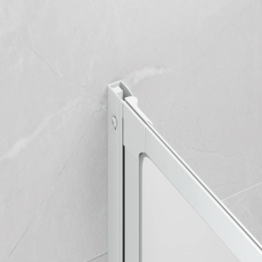 Mampara de ducha plegable de aluminio, 141 x 132 cm, 3 paneles, color blanco, con tira de goma para repeler el agua, montaje universal a la izquierda o a la derecha, ahorra espacio en el baño