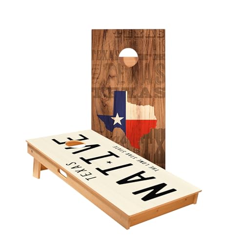 Skip's Garage Texas Native Cornhole Boards - Includes (2) Boards (Resin Bags) + (2) Hole Lights & (2) Edge Lights