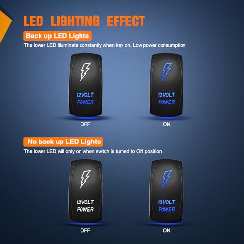 Image of Nilight 12 Volt Power Rocker Switch Led Light Bar 5 Pin Laser On Off | SPST Switches 20A /12V 10A /24V Blue with Jumper Wires Set for Cars Trucks Boats ATVs UTVs RVs