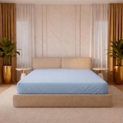 Image of Single Size Fitted Sheet- Egyptian Cotton 500 Thread Count Hotel Luxury 1 Piece Single Fitted Bedsheet- Fit Mattress Up to 12 inch- Extra Soft, Wrinkle Free, Breathable Sheet- Light Blue