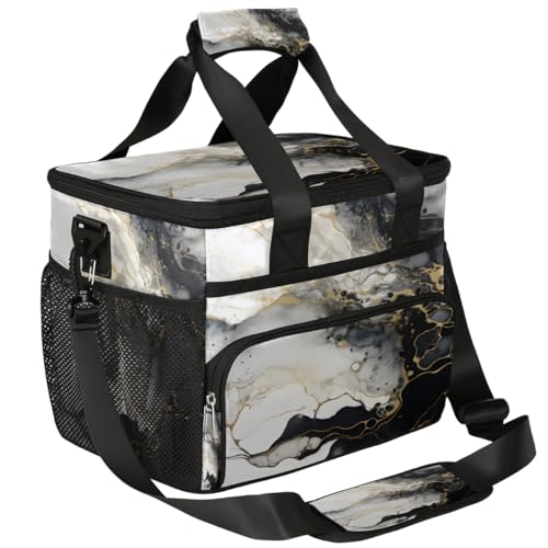 Marble Texture Insulated Picnic Backpack Lunch Box for Women Men Picnic Basket Tote Lunch Bag Picnic Bag Portable Lunch Bags for Picnic, Beach, Work, Trip,Office, Camp Black Golden Marbling
