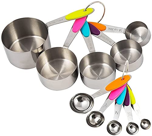 Juego de cucharas medidoras y cucharas medidoras de acero inoxidable, 5 tazas medidoras ml, 5 cucharas medidoras en ml para croqueta perro.