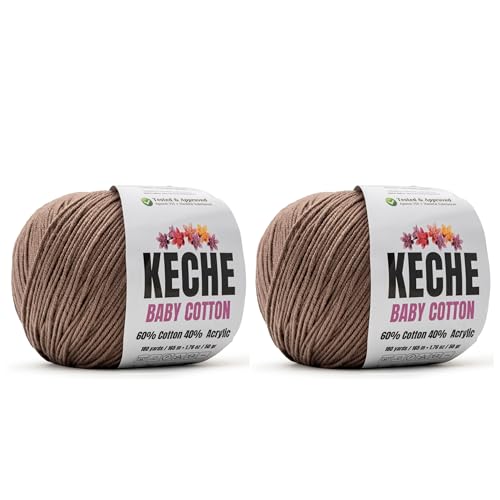Image of Keche Baby Cotton, 60% Cotton 40% Acrylic Yarn, Soft Cotton Yarn for Crochet and Knitting, Amigurumi Yarn 4 Skeins /Balls [1.76 Oz (50g) / 180 Yrds (165m)] x 2 Mink