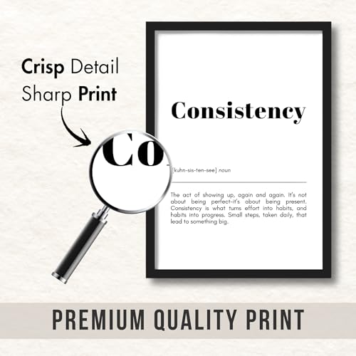 Image of ArtAction Consistency Wall Frame Poster | Office Word Art Motivation for Study Room, Office | A4 Size | Framed Minimal Typography Poster | Motivational Gift for Students & Professionals
