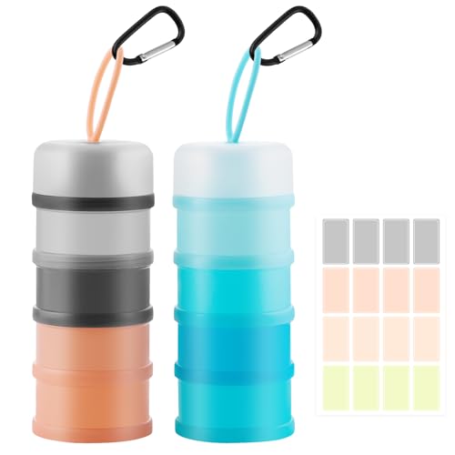 Bakpoco Proteinpulver-Aufbewahrungsbehälter, 4-lagig, stapelbar, auslaufsicher, tragbar, für Reisen, Fitness, Workout, Proteinpulverbehälter (Rosa und Blau), 2 Stück