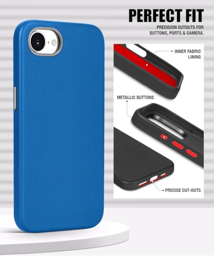 Image of WOW IMAGINE Back Cover for iPhone 16e | iPhone 17e | Shockproof Tough Leather Texture Hard Mobile Case | Ultra Slim Non-Slip Grip | Inner Velvet Fabric | Metal Camera Ring - Blue