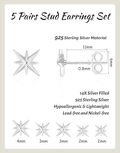 5 Pairs Gold Stud Earrings for Women Hypoallergenic 925 Sterling Silver Cartilage Earrings Trendy 14K Gold Plated Pearl Star Heart Diamond CZ Earring Sets for Multiple Piercing Cute Stacks Jewelry4