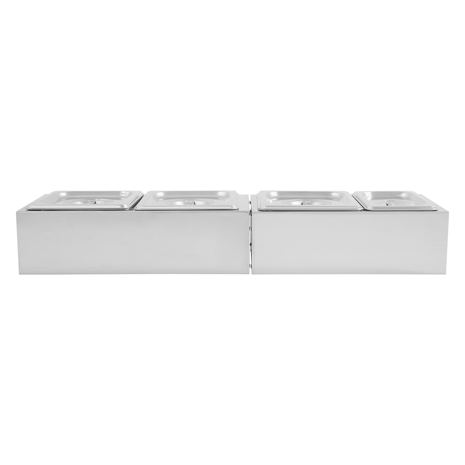 Recipiente para especias de plata, acero inoxidable, 4 compartimentos, recipiente para especias con tapa, para cocinas, restaurantes, mesas, bufés, fiestas, 66,2 x 18 x 10,5 cm