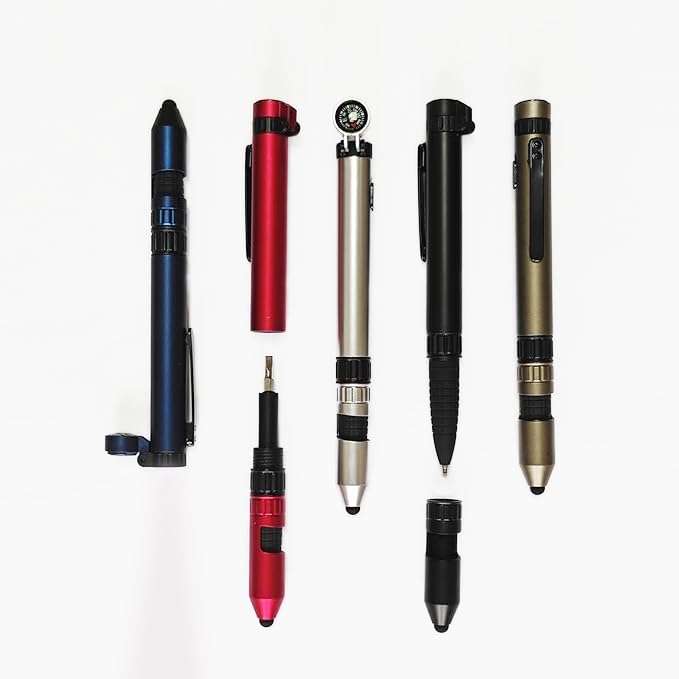 (5pcs) Creative Compass Outdoor Multifunctional Screwdriver Tool Ballpoint Pen, Cell Phone Holder Ballpoint Pen, Touch Screen LED Lighted Pen