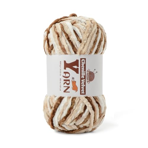 Image of Plush Chenille Chunky Yarn - Fluffy Velvet Yarn Crochet for Blanket Knitting and Crocheting - Soft Baby Yarns for Crocheting - Amigurumi Crochet Yarns 100g (87yds) (White Coffee)