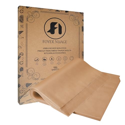 Foyer Nuage Papier Cuisson Prédécoupé Antiadhésif Naturel pour Four et Grill, Sulfurisé Non Blanchi 20X30cm, à Fromage, Pâtisserie, Pain, 100 Feuilles