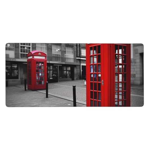 大型デスクマット 35.4 x 15.7インチ 拡張ゲーミングマウスパッド XXL ロンドン レッド 電話ブース キーボードマット ロングマウスパッド デスク装飾 ライティングパッド デスクトップマット ノートパソコン マウスパッド オフィス ホーム用